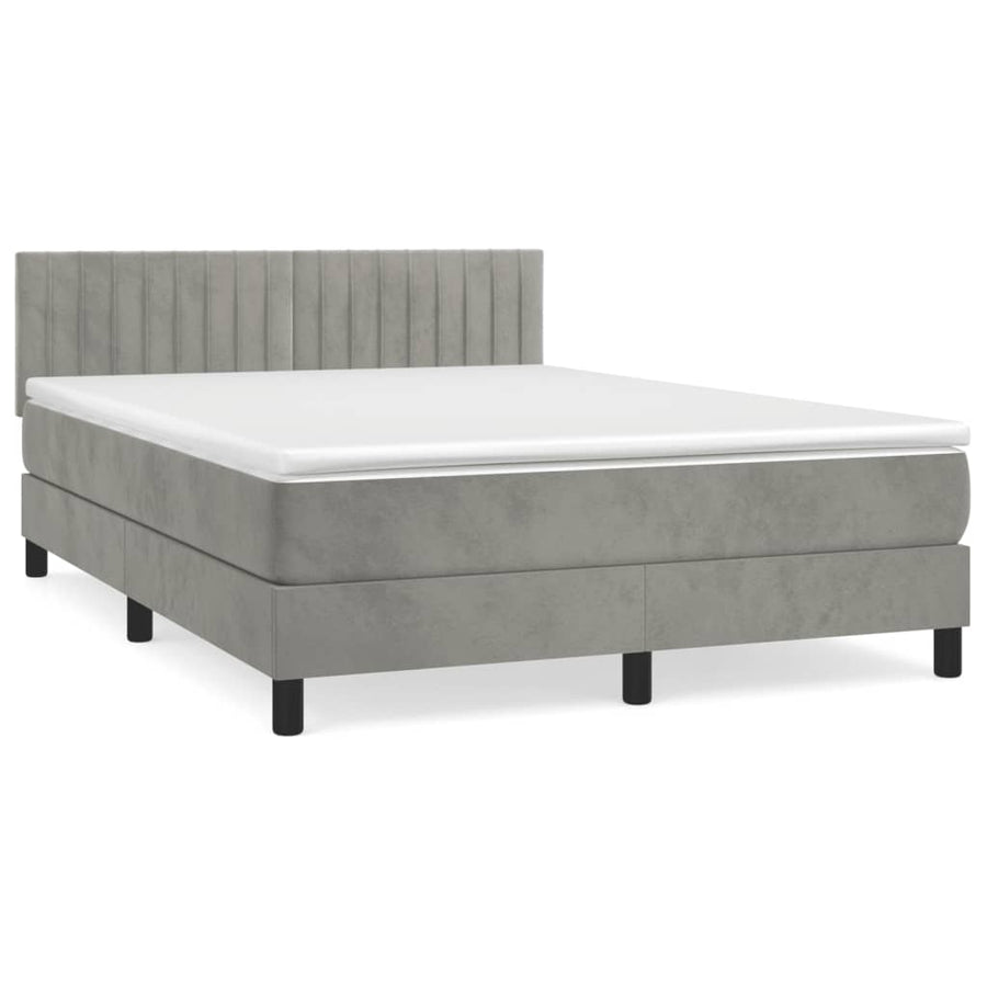 Boxspring Met Matras Fluweel Lichtgrijs 140 x 190 cm Verticale strepen