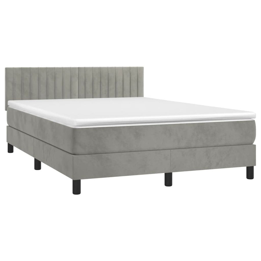 Boxspring Met Matras Fluweel Lichtgrijs 140 x 190 cm Verticale strepen