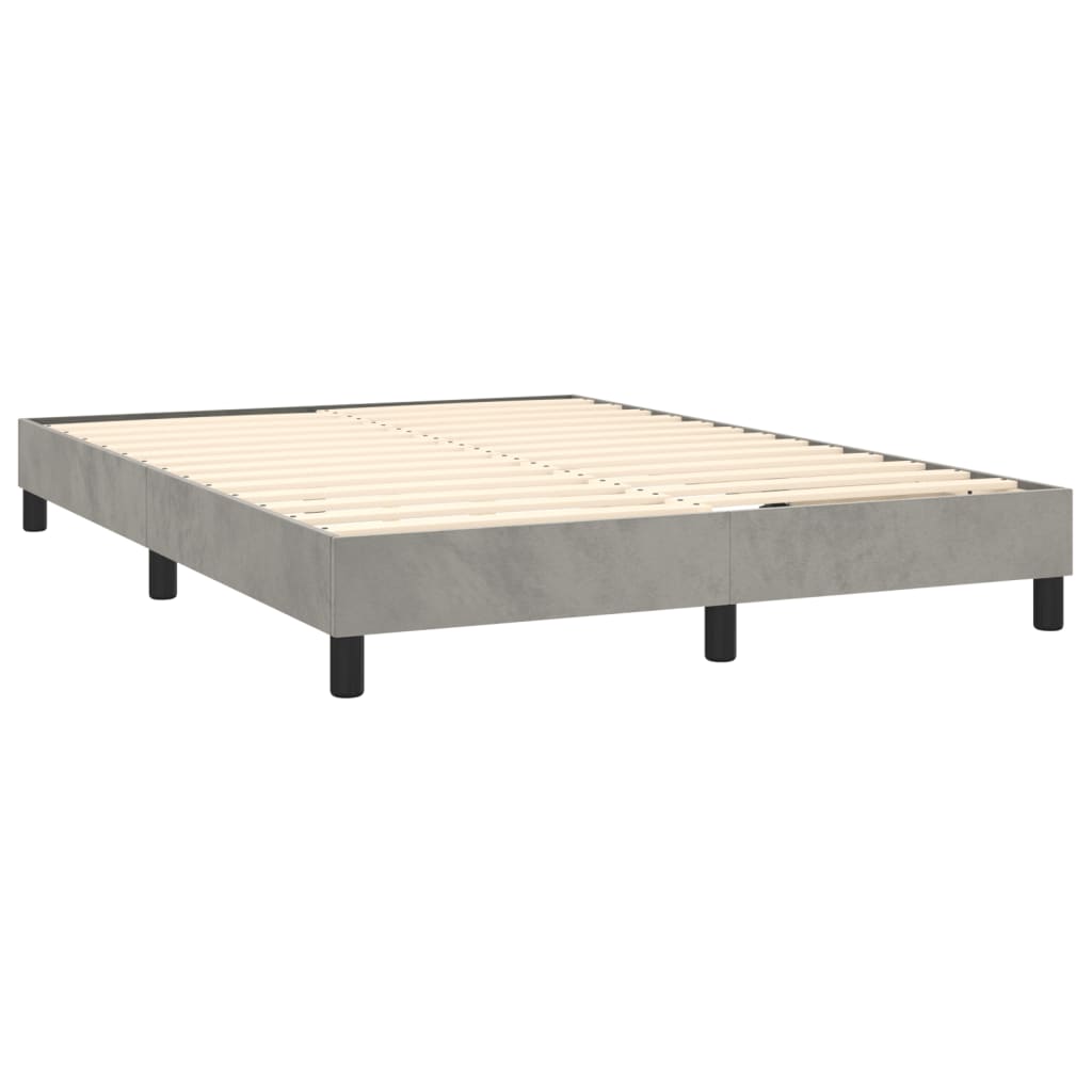 Boxspring Met Matras Fluweel Lichtgrijs 140 x 190 cm Verticale strepen