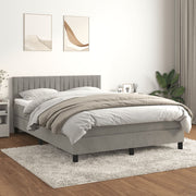 Velvet light gray box spring with mattress 140x190 cm
