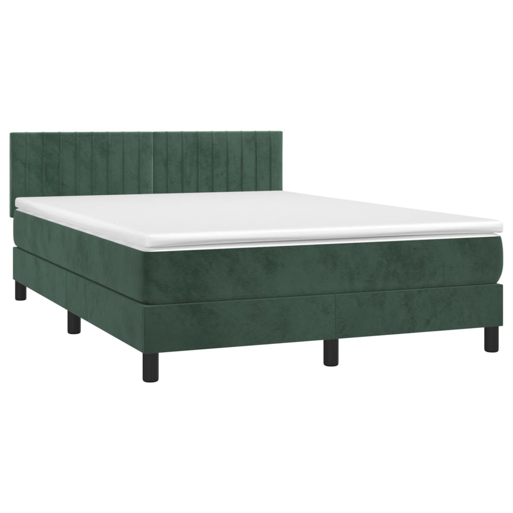 Boxspring met matras fluweel donkergroen 140x190 cm 140 x 190 cm Verticale strepen
