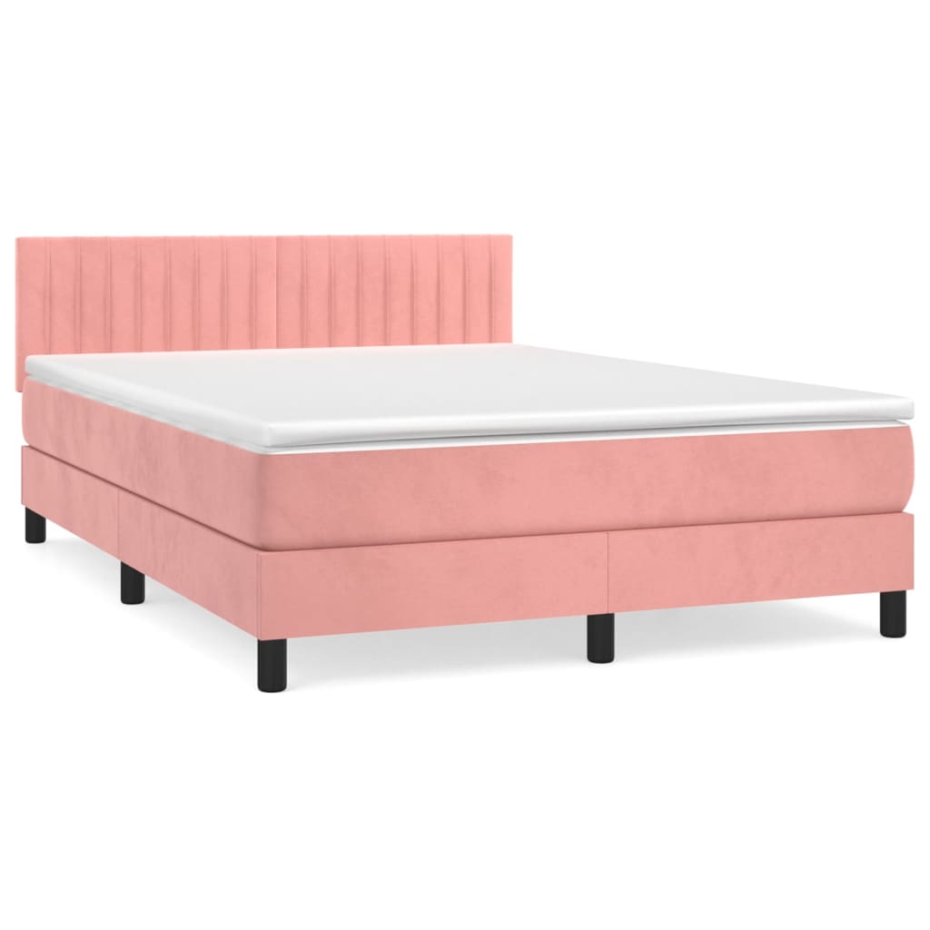 Boxspring Met Matras Fluweel Roze 140 x 190 cm Verticale strepen