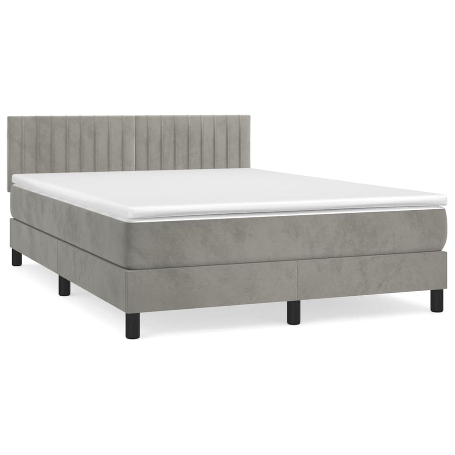 Boxspring Met Matras Fluweel Lichtgrijs 140 x 200 cm Verticale strepen