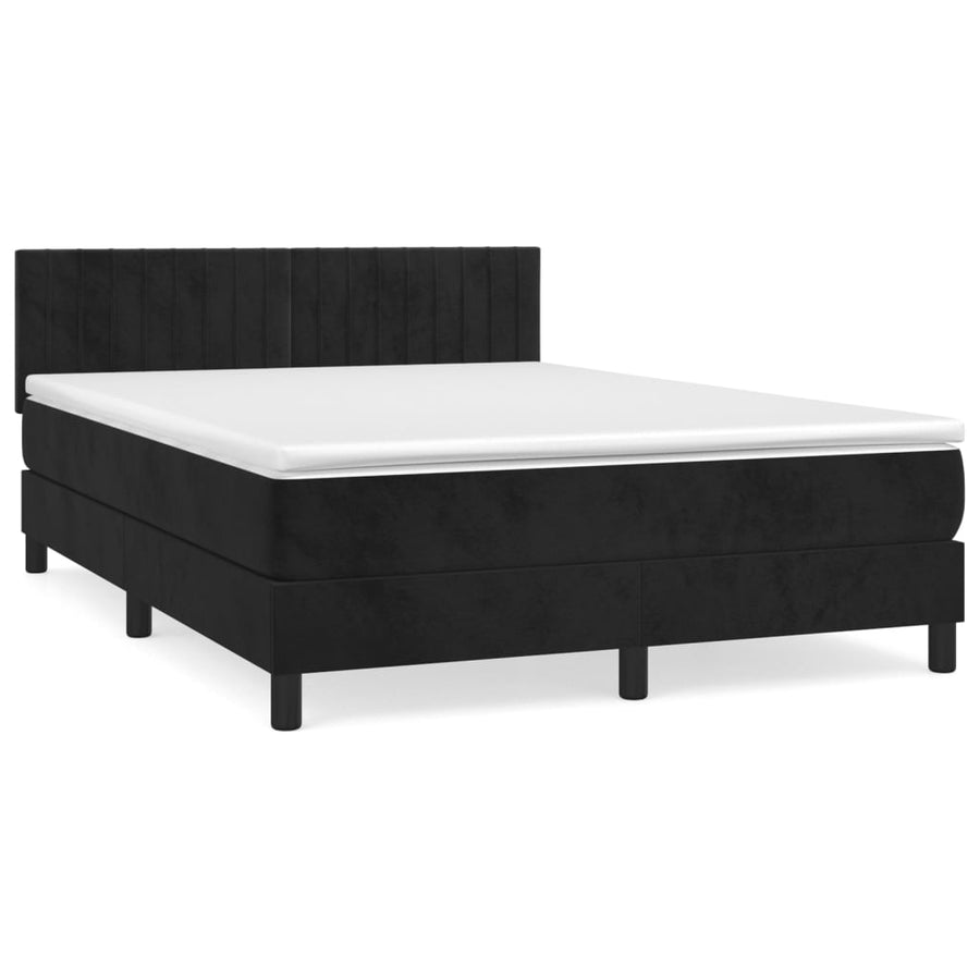 Boxspring Met Matras Fluweel Zwart 140 x 200 cm Verticale strepen