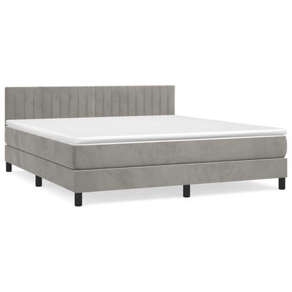 Boxspring Met Matras Fluweel Lichtgrijs 160 x 200 cm Verticale strepen
