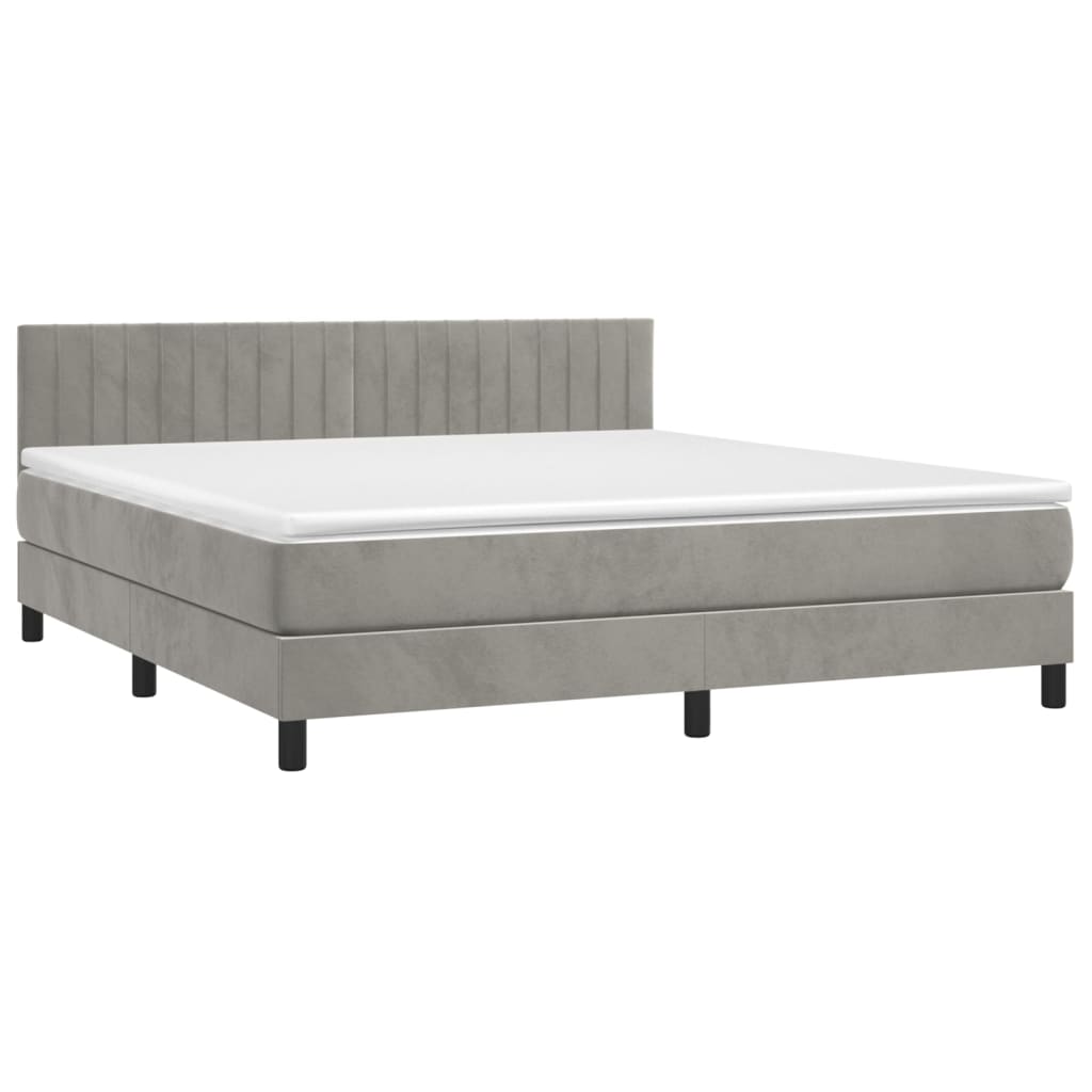 Boxspring Met Matras Fluweel Lichtgrijs 160 x 200 cm Verticale strepen