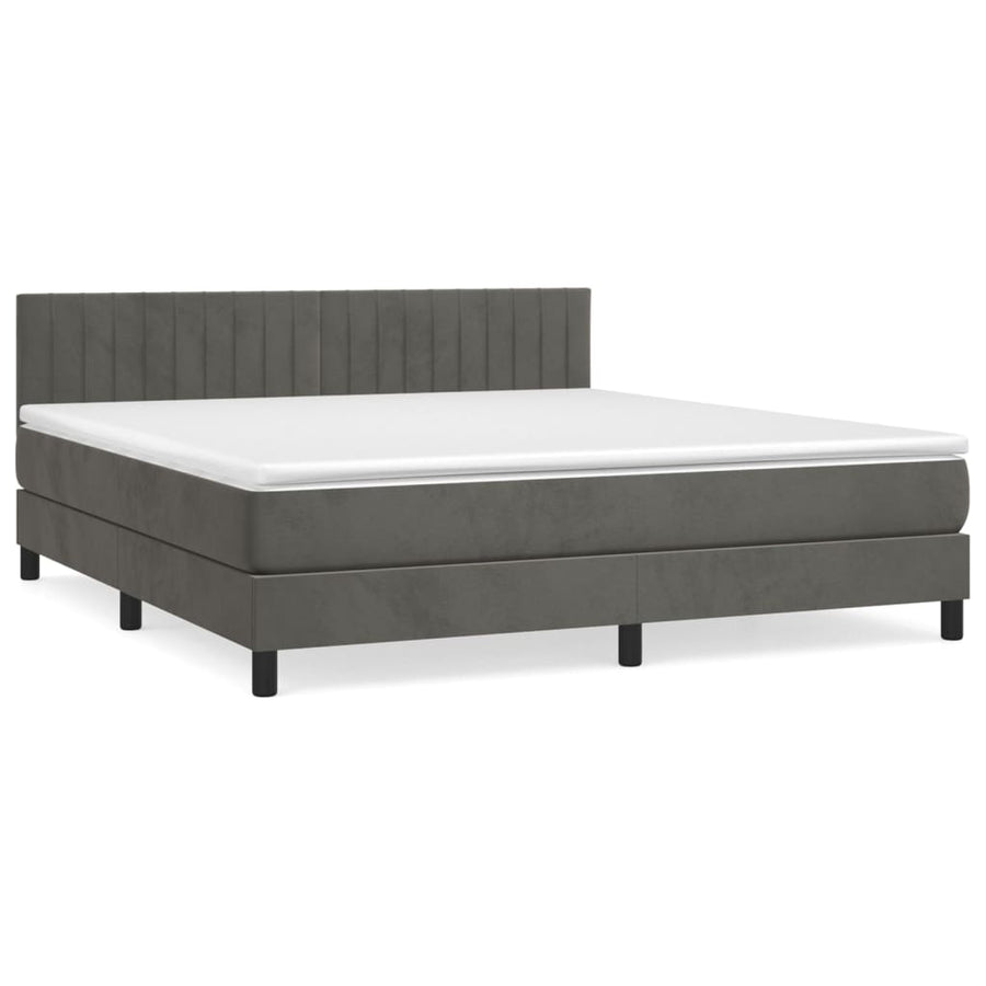 Boxspring Met Matras Fluweel Donkergrijs 160 x 200 cm Verticale strepen