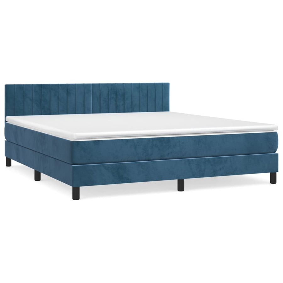 Boxspring met matras fluweel donkerblauw 160x200 cm 160 x 200 cm Verticale strepen