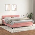 Boxspring Met Matras Fluweel Roze 160 x 200 cm Verticale strepen