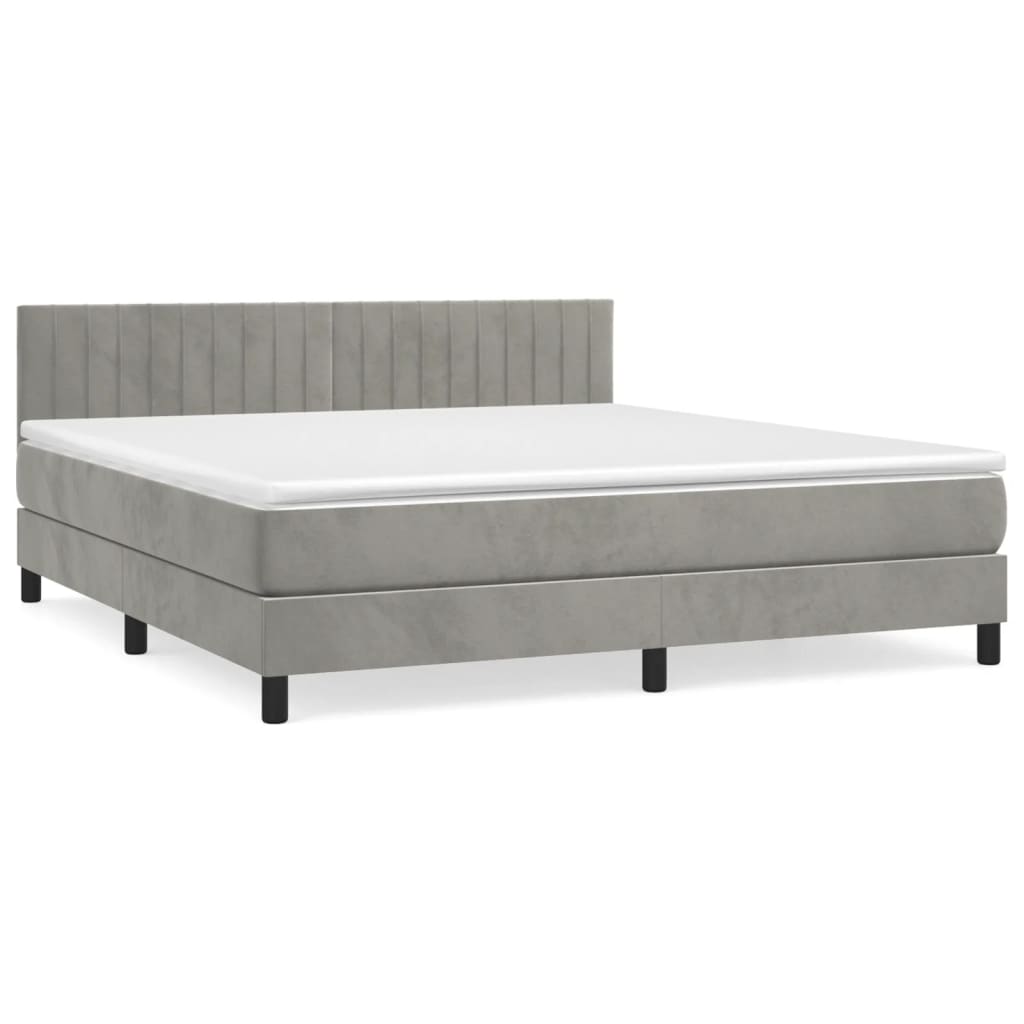 Boxspring Met Matras Fluweel Lichtgrijs 180 x 200 cm Verticale strepen