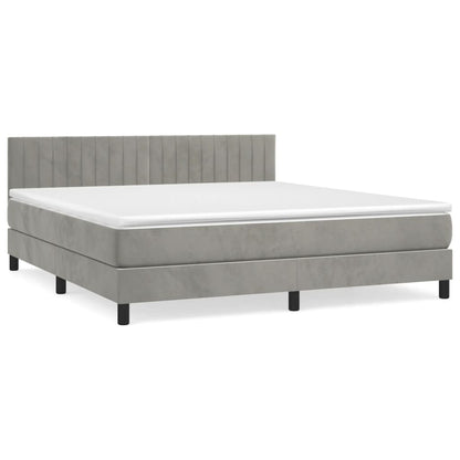Boxspring Met Matras Fluweel Lichtgrijs 180 x 200 cm Verticale strepen