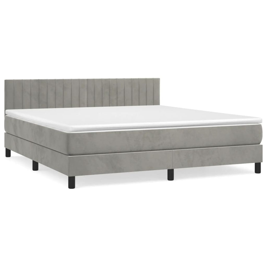 Boxspring Met Matras Fluweel Lichtgrijs 180 x 200 cm Verticale strepen