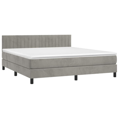 Boxspring Met Matras Fluweel Lichtgrijs 180 x 200 cm Verticale strepen