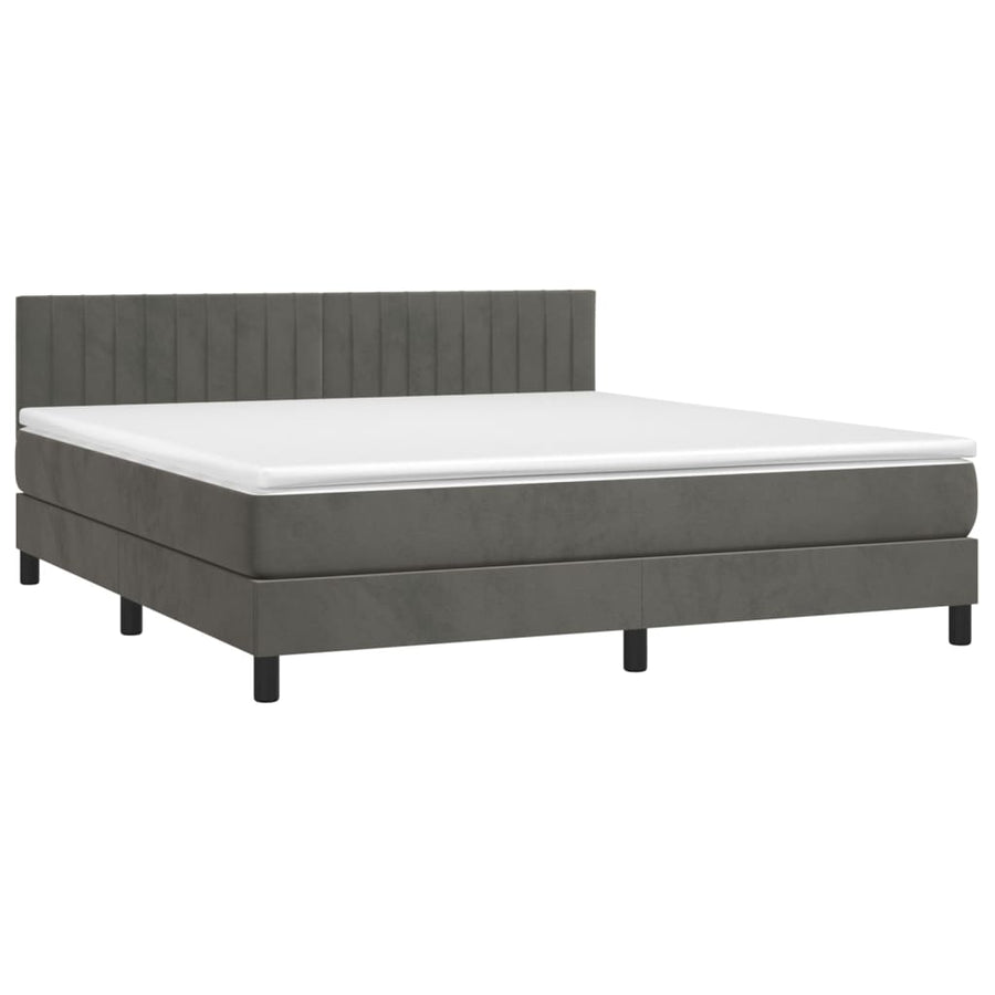 Boxspring Met Matras Fluweel Donkergrijs 180 x 200 cm Verticale strepen