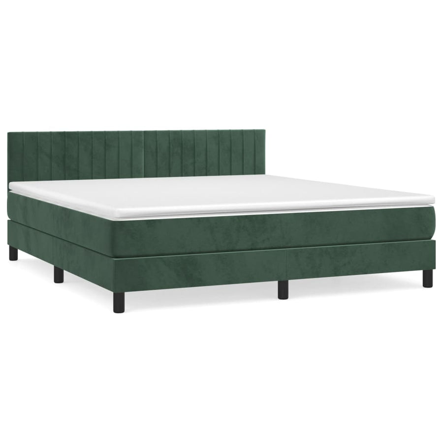 Boxspring Met Matras Fluweel Donkergroen 180 x 200 cm Verticale strepen