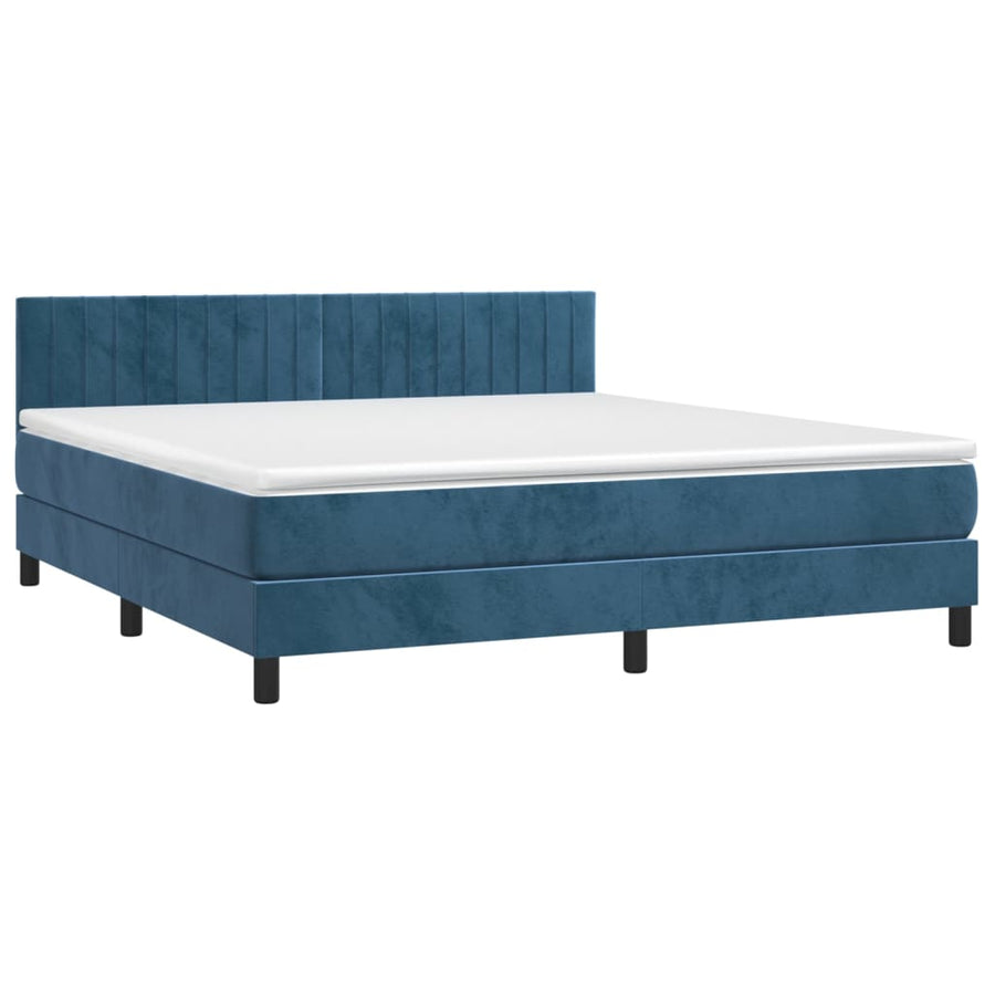 Boxspring Met Matras Fluweel Donkerblauw 180 x 200 cm Verticale strepen