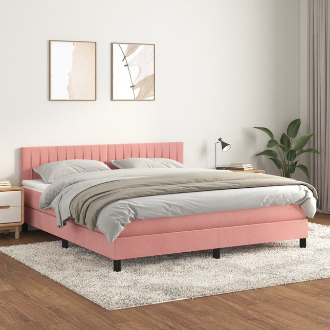 Boxspring met matras fluweel roze 180x200 cm 180 x 200 cm Verticale strepen