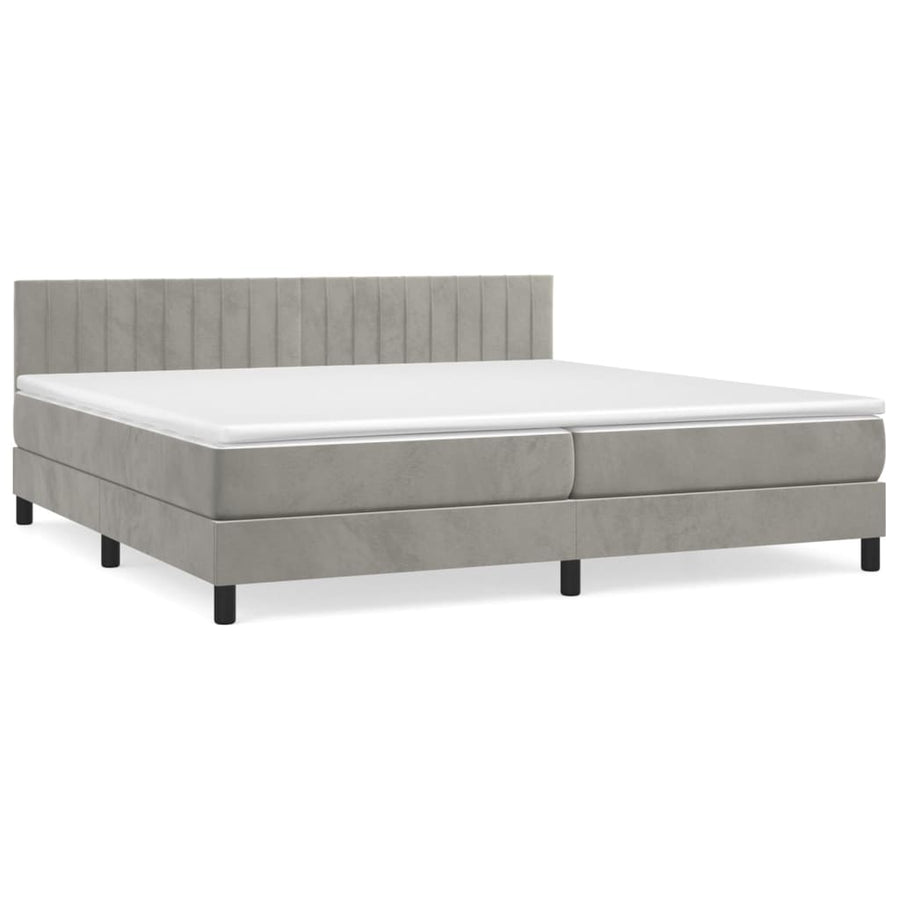 Boxspring Met Matras Fluweel Lichtgrijs 200 x 200 cm Verticale strepen