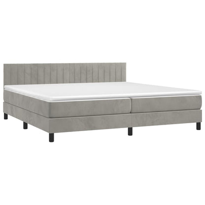 Boxspring Met Matras Fluweel Lichtgrijs 200 x 200 cm Verticale strepen