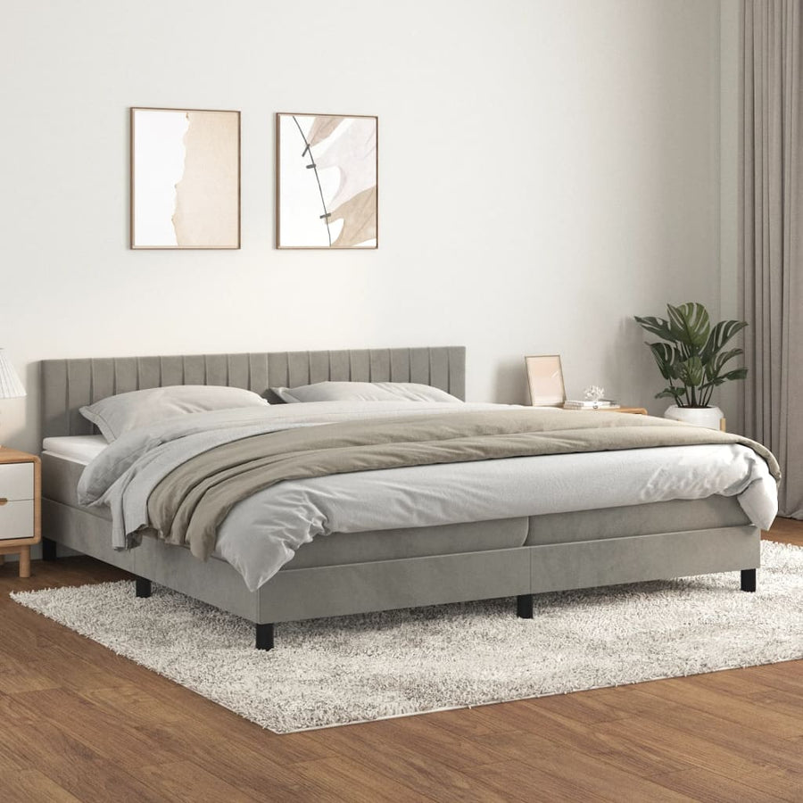 Boxspring Met Matras Fluweel Lichtgrijs 200 x 200 cm Verticale strepen
