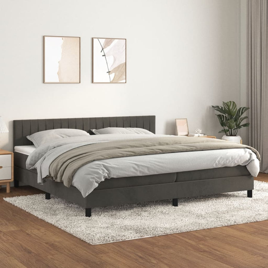 Boxspring Met Matras Fluweel Donkergrijs 200 x 200 cm Verticale strepen