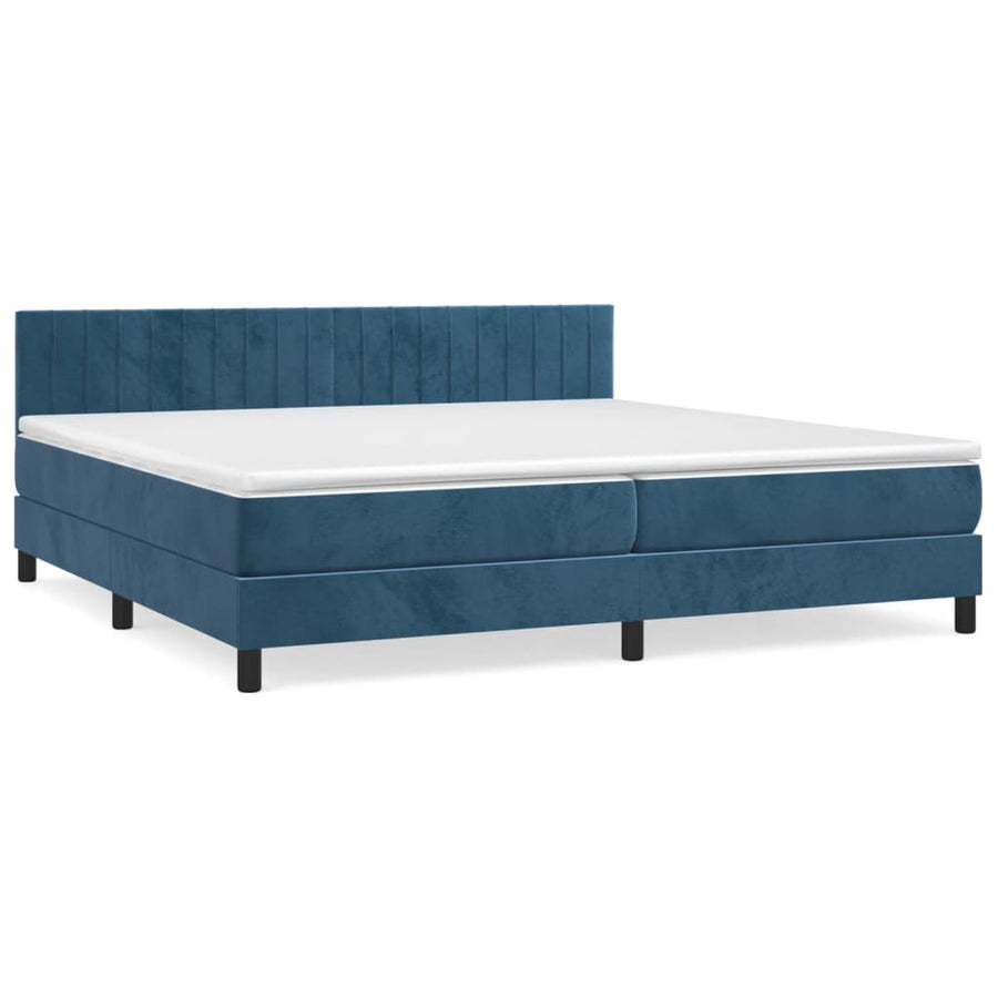 Boxspring Met Matras Fluweel Donkerblauw 200 x 200 cm Verticale strepen