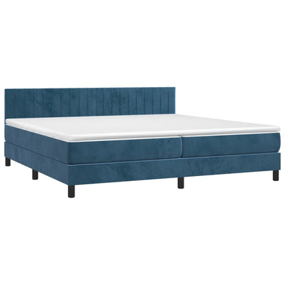 Boxspring Met Matras Fluweel Donkerblauw 200 x 200 cm Verticale strepen