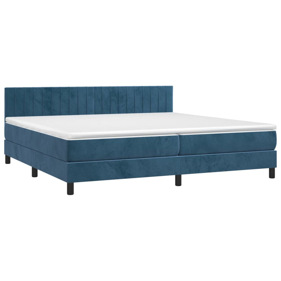 Boxspring Met Matras Fluweel Donkerblauw 200 x 200 cm Verticale strepen