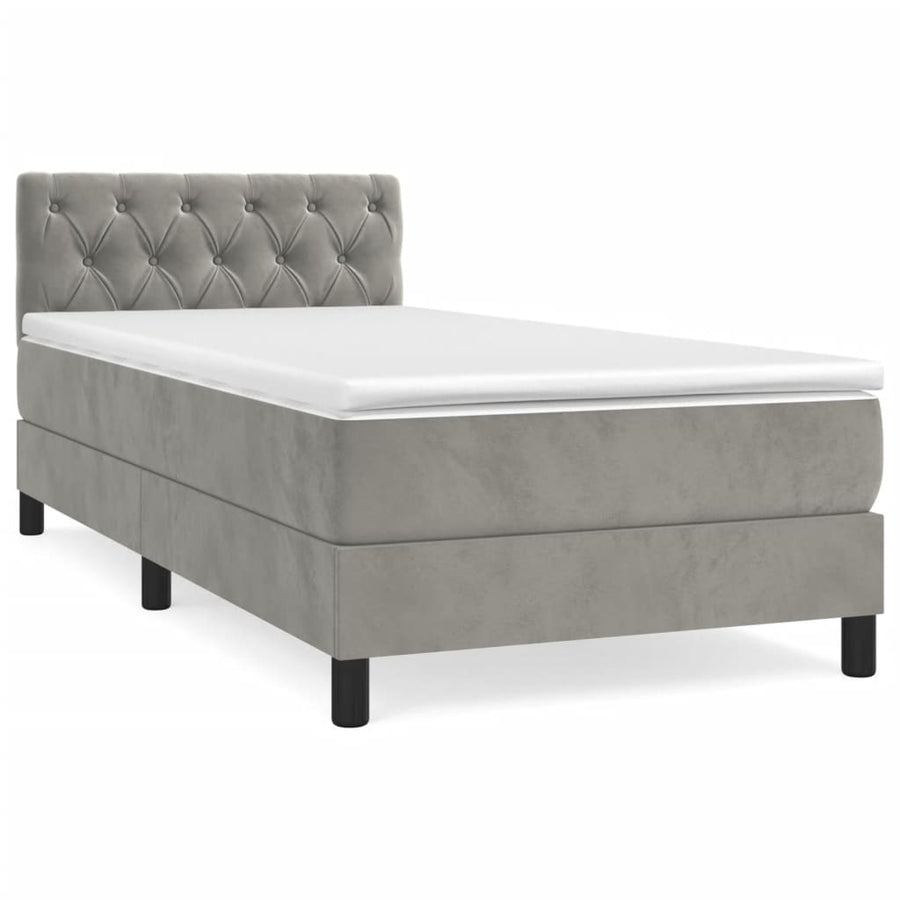 Boxspring Met Matras Fluweel Lichtgrijs 80 x 200 cm Getuft ontwerp