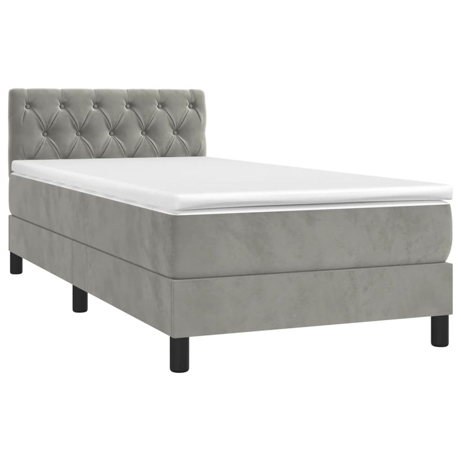 Boxspring Met Matras Fluweel Lichtgrijs 80 x 200 cm Getuft ontwerp