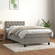 Box spring with velvet light gray mattress 80x200 cm