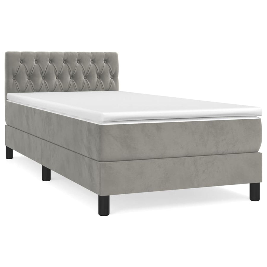 Boxspring Met Matras Fluweel Lichtgrijs 90 x 190 cm Getuft ontwerp