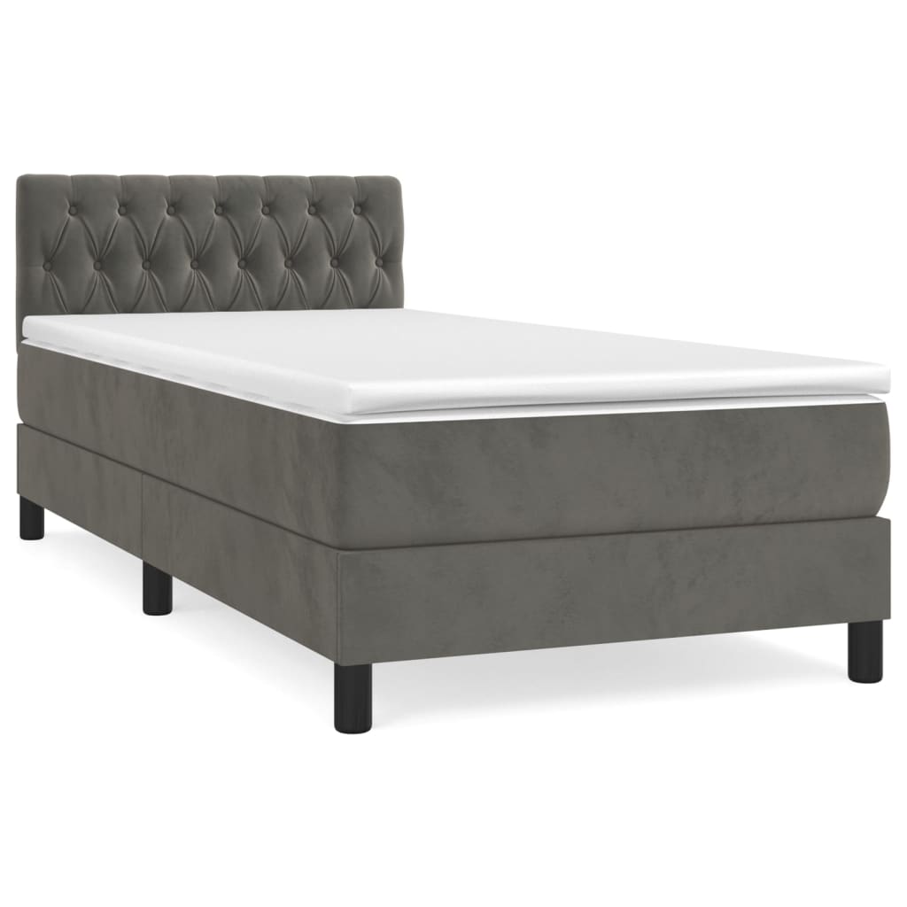 Boxspring Met Matras Fluweel Donkergrijs 90 x 190 cm Getuft ontwerp