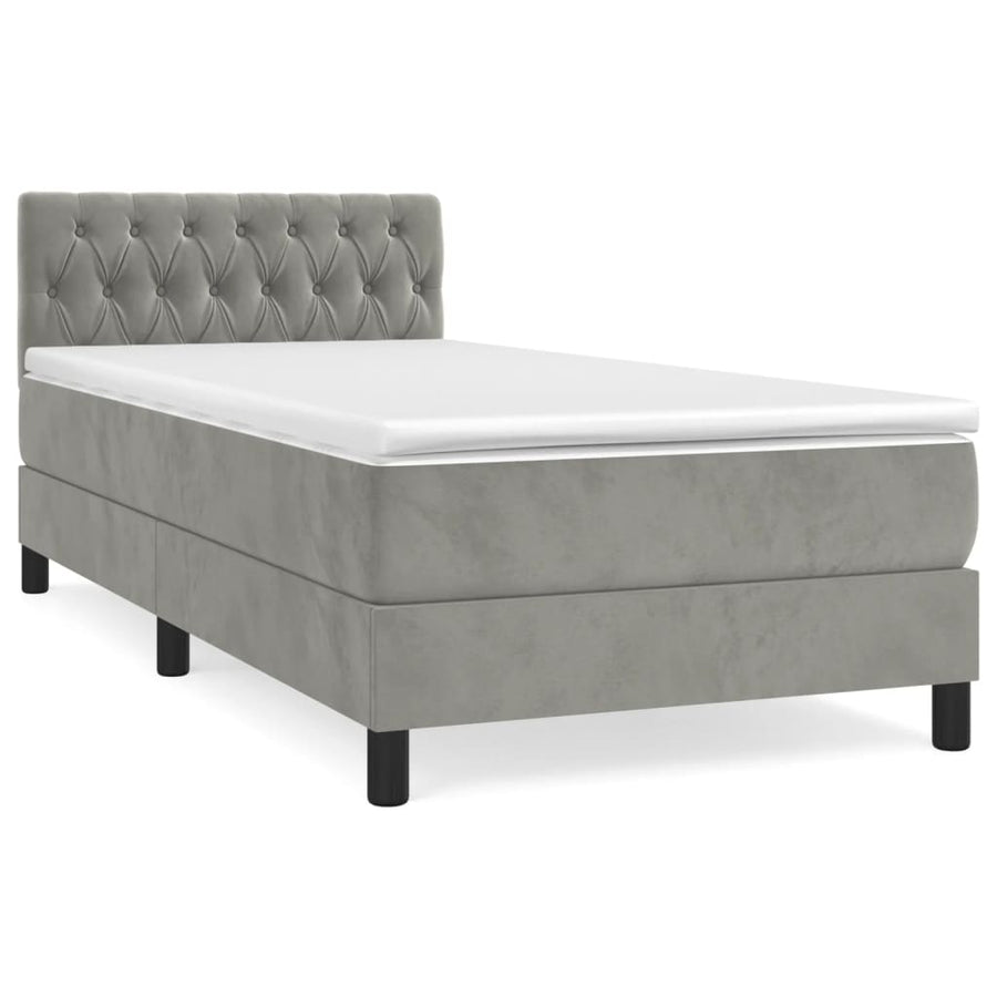 Boxspring Met Matras Fluweel Lichtgrijs 90 x 200 cm Getuft ontwerp