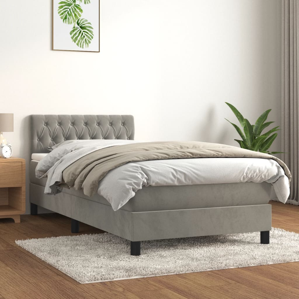 Boxspring Met Matras Fluweel Lichtgrijs 100 x 200 cm Getuft ontwerp
