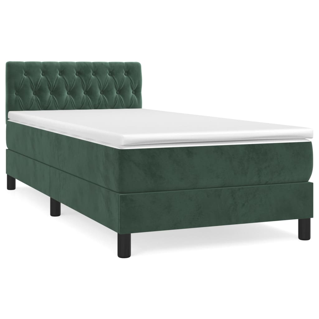 Boxspring met matras fluweel donkergroen 100x200 cm 100 x 200 cm Donkergroen