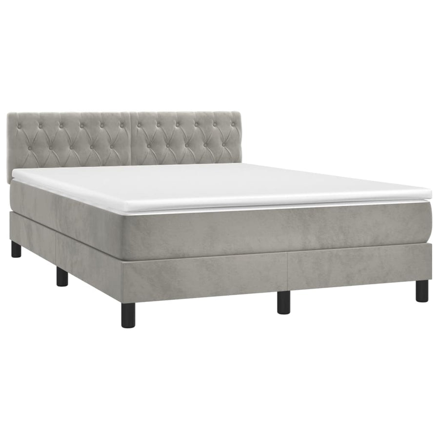 Boxspring Met Matras Fluweel Lichtgrijs 140 x 190 cm Getuft ontwerp