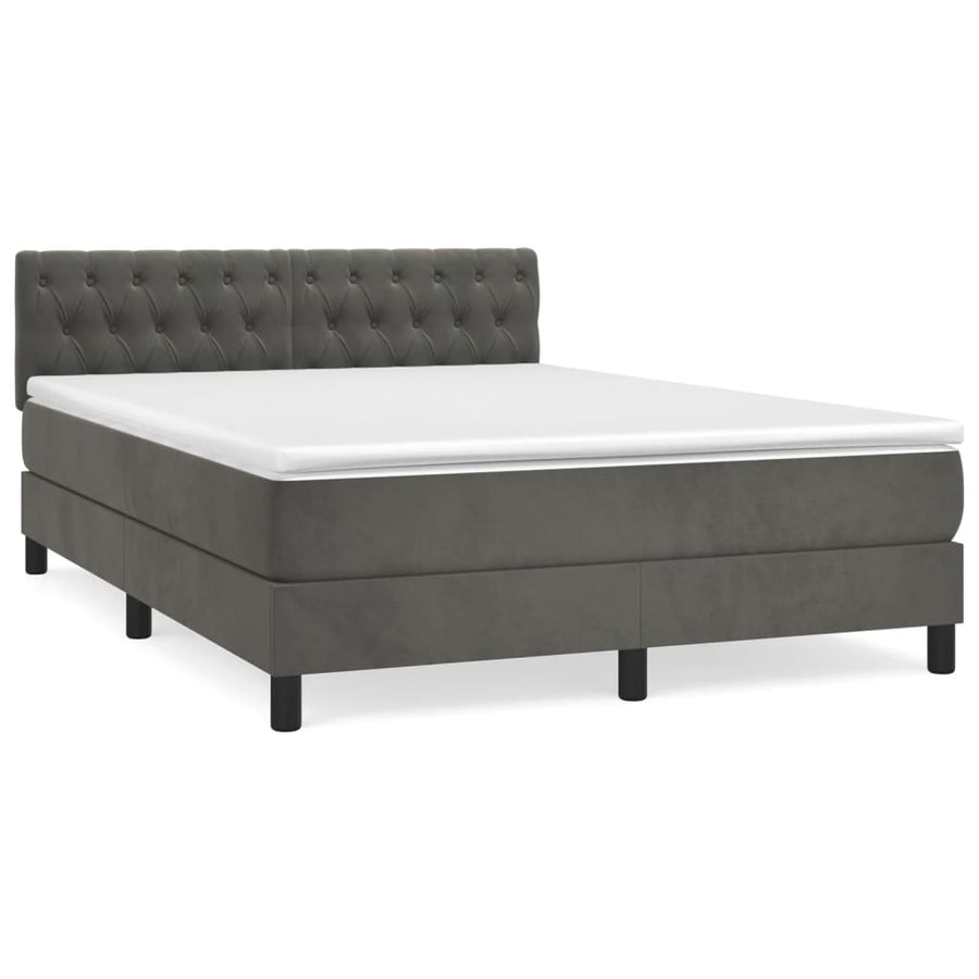 Boxspring Met Matras Fluweel Donkergrijs 140 x 190 cm Getuft ontwerp