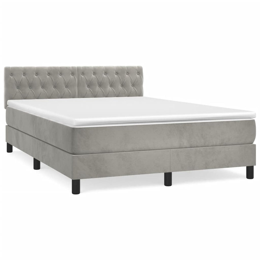Boxspring Met Matras Fluweel Lichtgrijs 140 x 200 cm Getuft ontwerp