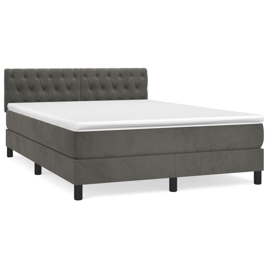 Boxspring Met Matras Fluweel Donkergrijs 140 x 200 cm Getuft ontwerp