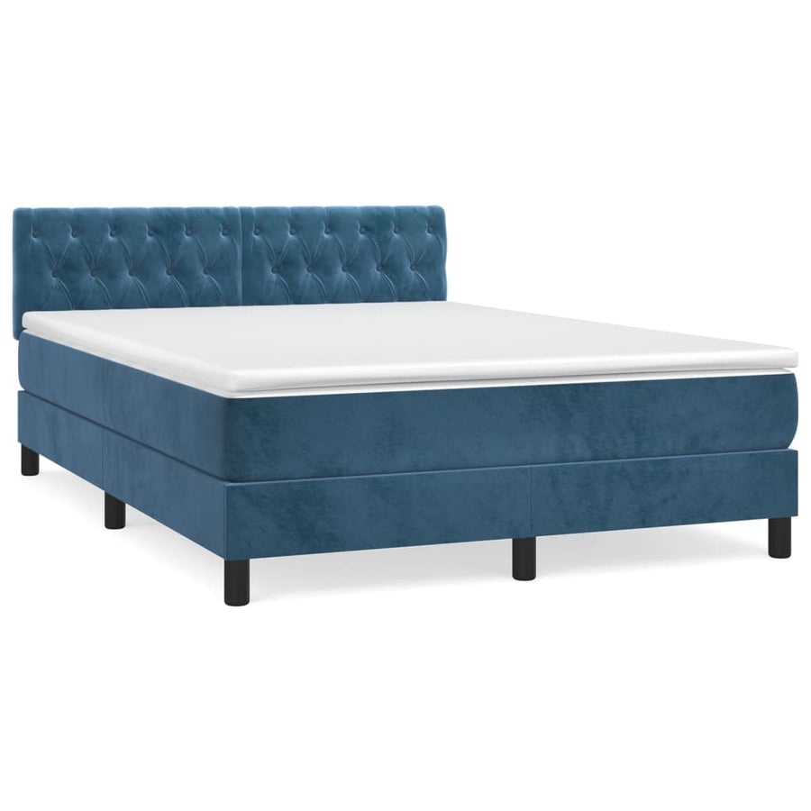 Boxspring met matras fluweel donkerblauw 140x200 cm 140 x 200 cm Getuft ontwerp