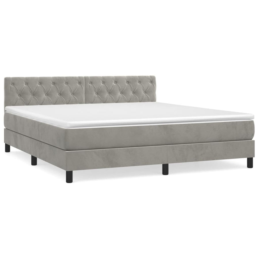 Boxspring Met Matras Fluweel Lichtgrijs 160 x 200 cm Getuft ontwerp