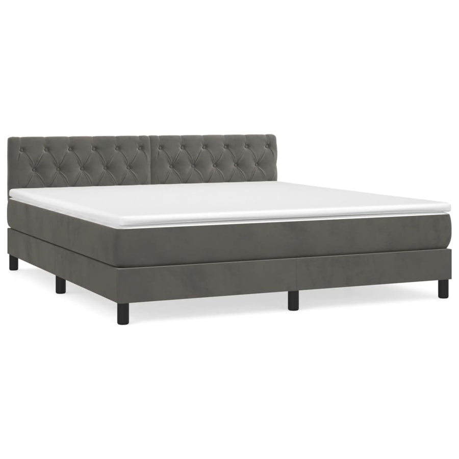 Boxspring Met Matras Fluweel Donkergrijs 160 x 200 cm Getuft ontwerp