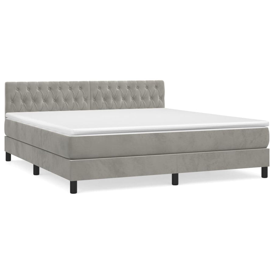 Boxspring Met Matras Fluweel Lichtgrijs 180 x 200 cm Getuft ontwerp