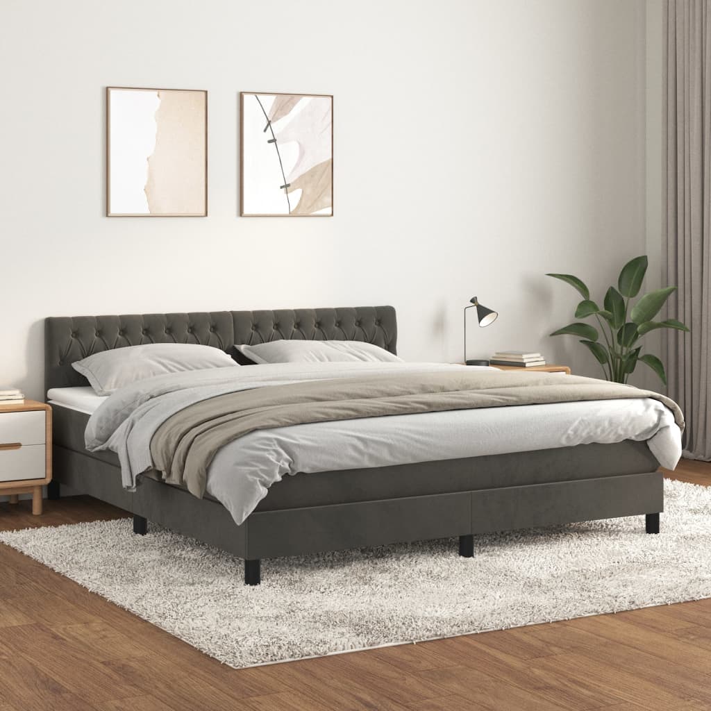 Boxspring Met Matras Fluweel Donkergrijs 180 x 200 cm Getuft ontwerp