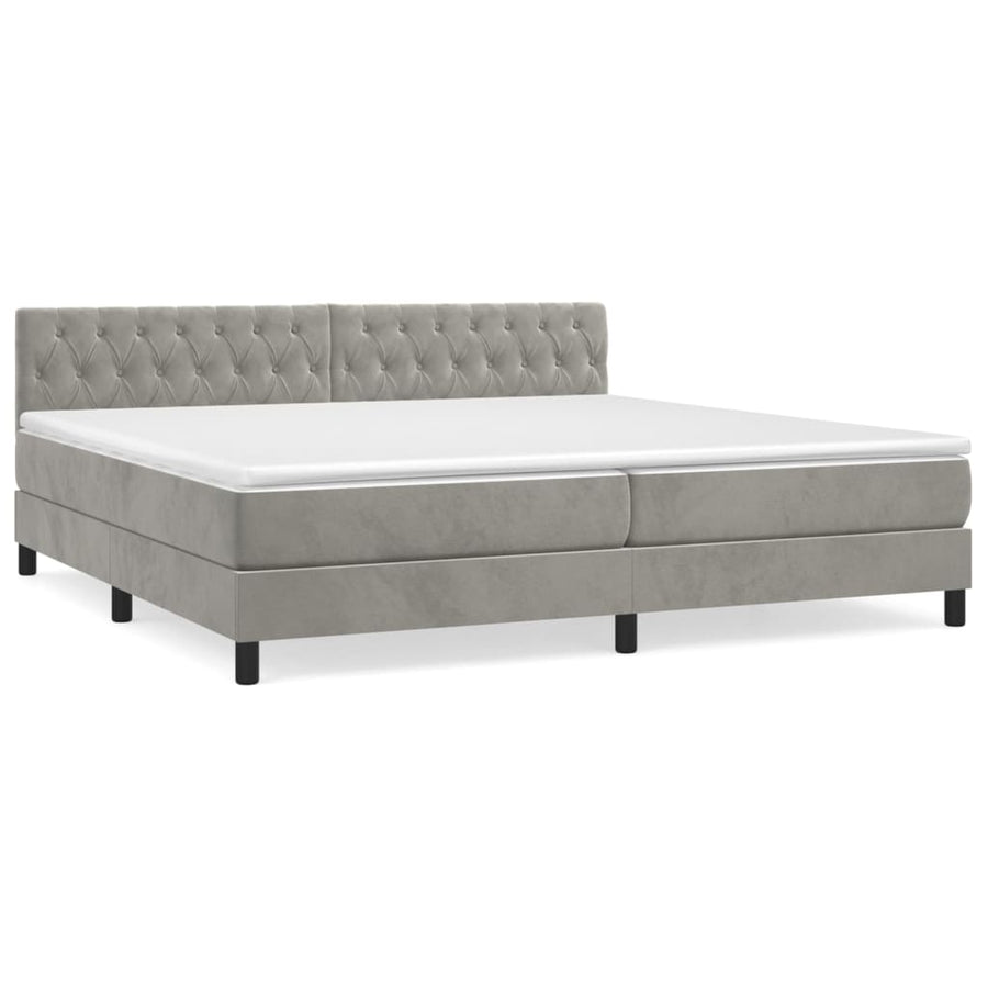 Boxspring Met Matras Fluweel Lichtgrijs 200 x 200 cm Getuft ontwerp