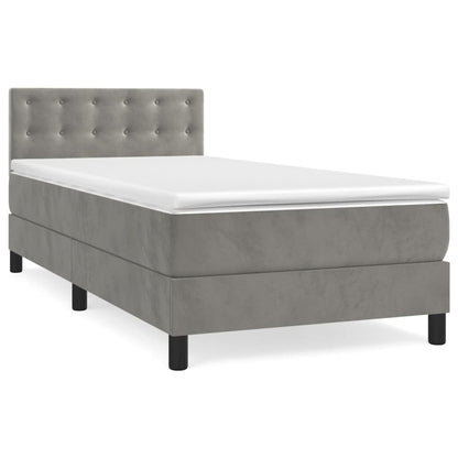 Boxspring Met Matras Fluweel Lichtgrijs 80 x 200 cm Knopen