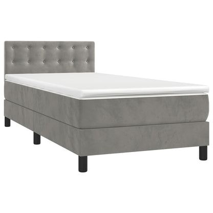 Boxspring Met Matras Fluweel Lichtgrijs 80 x 200 cm Knopen