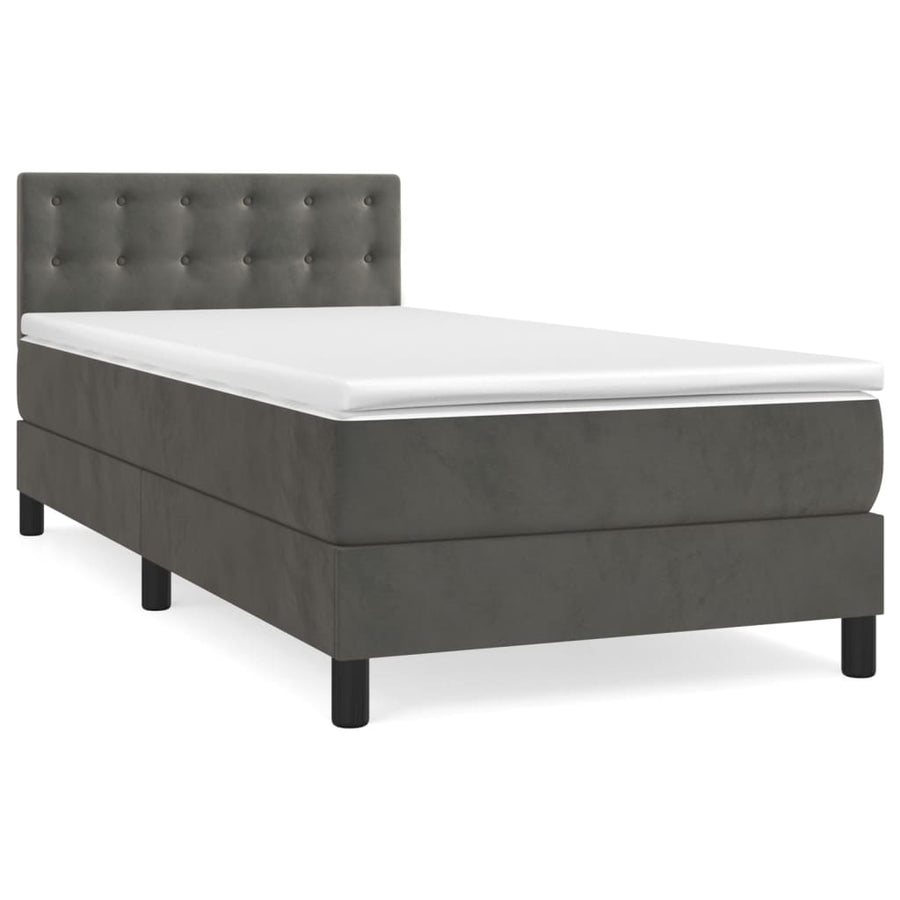 Boxspring Met Matras Fluweel Donkergrijs 90X190 Cm Donkergrijs 90 x 190 cm Knopen