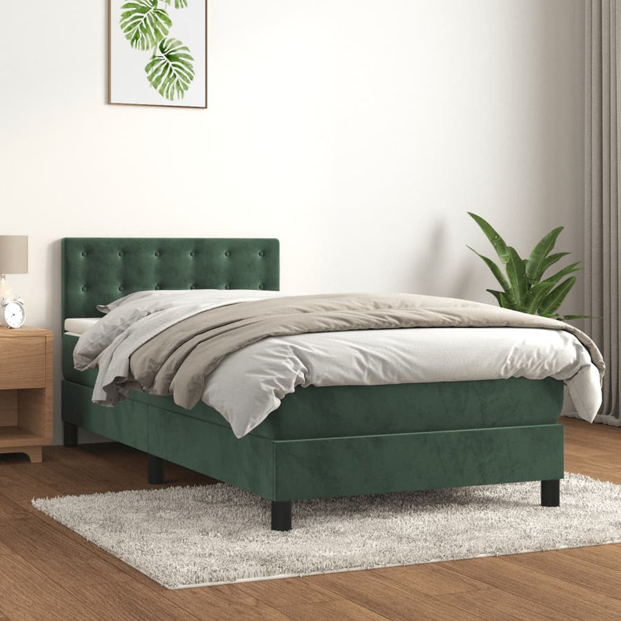 Boxspring Met Matras Fluweel Donkergroen 90 x 190 cm Knopen